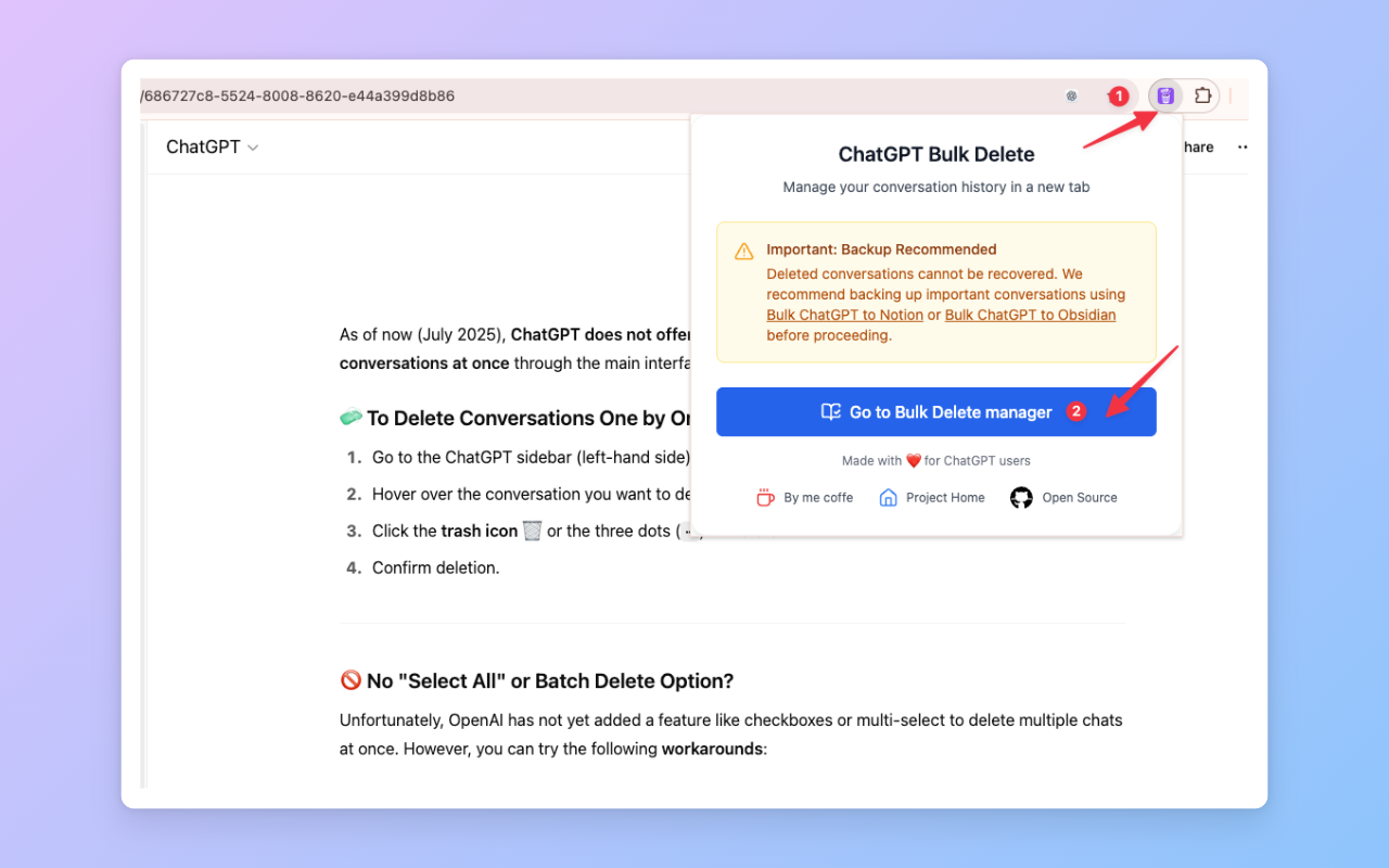 Browser toolbar popup