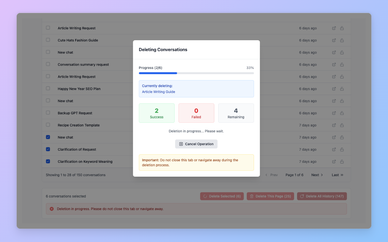 Deletion process in progress